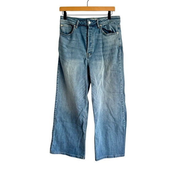 Free People Denim - Free People Washed Out Indigo Button Fly Wide Leg Jeans Women’s Size 30/10